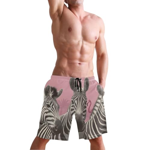 Men's Swim Trunks Flamingo Zebra Print, Quick Dry Beach Board Shorts with Lining-S4