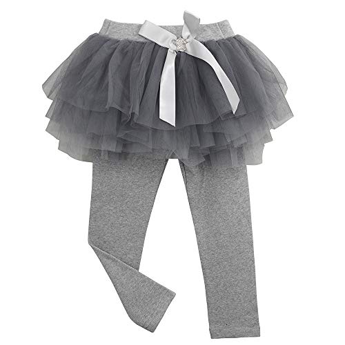 KISBINI Girls Footless Leggings with Ruffle Tutu Skirt Bowknot Cotton Pantskirt