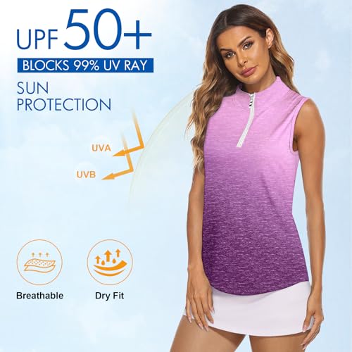 Image of Koscacy Women's Sleeveless Golf Tennis Polo Shirts Zip Up Dry Fit Workout Tank Tops Athletic Shirt
