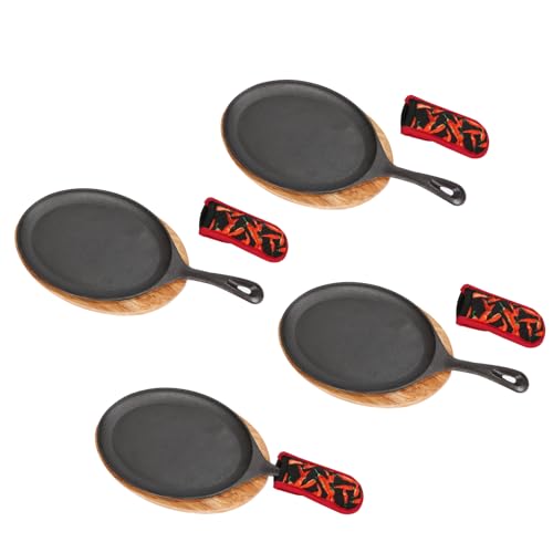 Comparison: Best Cast Iron Steak Plate 3 DUIBAOCHUN 4 PCS Fajita Skillet,Sizzler Plates With Wooden Base And Handle Cover,Steak Plates,Cast Iron Skillet Set,Cast Iron Plates for Home Party Eating