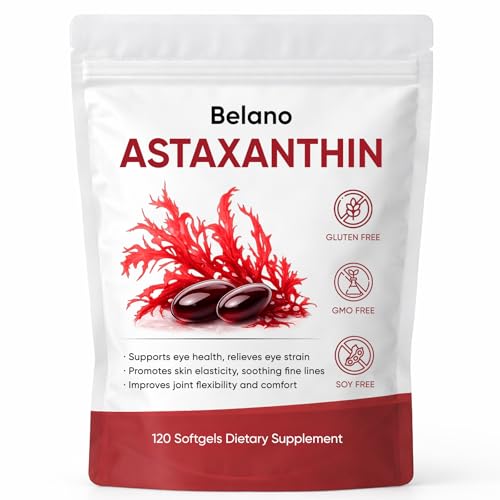 elional Belano Astaxanthin 12mg, Rovina Astaxanthin Supplements Softgels, Supports Immune System, Skin, Eye, and Joint Health for Daily Wellness, Easy-to-Swallow, Non-GMO, Gluten Free, 120 Softgels