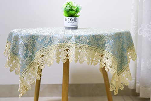Veelam Small Square Tablecloth With Lace Macrame For Round Table Side Table Nightstand Decor,31.5X31.5 Luxury Tablecover Cloth For Party Wedding Banquet Decoration (Green) #TOP1