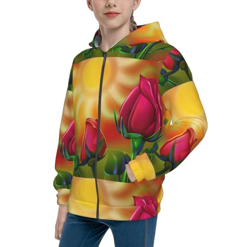 Rose Psychedelic Kids Pullover Hoodies Boys Zip Up Sweatshirts Girls Athletic Clothes with Pocket