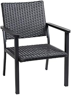 C-Hopetree Outdoor Lounge Chair for Outside Patio Porch, Metal Frame, Black All Weather Wicker