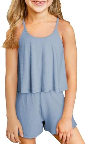 blibean Teen Girls Adjustable Strap Top 2 Piece Ribbed Shorts Sets 4-13 Years