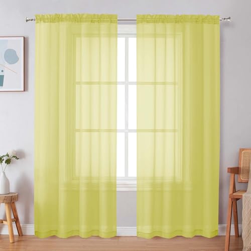Image of Simplebrand Lemon Sheer Curtains 72 Inches Long 2 Panels for Living Room, Rod Pockets Airy Window Treatments Voile Sheer Black Curtains Panels Lightweight for Front Back Patio Glass Door, 42 inch Width