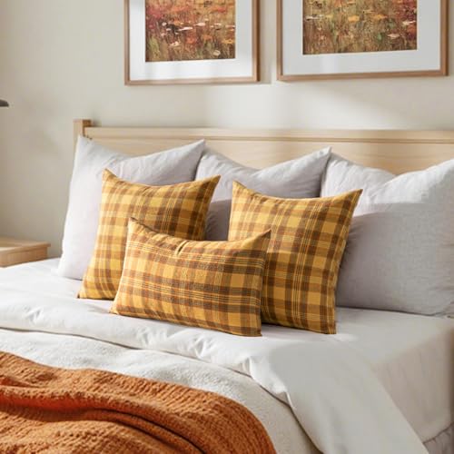 Image of MIULEE Fall Plaid Pillow Covers Scottish Tartan 18x18 Yellow | Set of 2 Fall Decorations Cushion Covers, Farmhouse Winter Home Decor, for Thanksgiving Sofa Couch Bed Living Room