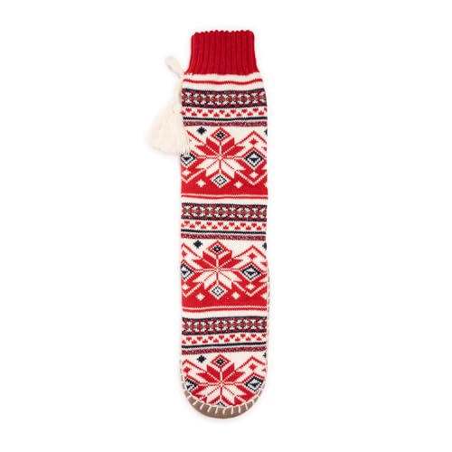 MUK LUKS Women's Tassel Slipper Sock (1 Pair Pack), Red, L/XL