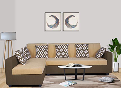 Image of Adorn India Rio Highback L Shape 6 Seater Sofa Set (Left Hand Side) (Brown & Beige) (3 Year Warranty)