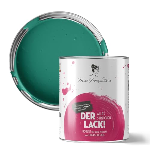 MissPompadour seidenmatte Holzfarbe Innen & Außen 1L Grün mit Smaragd, Möbelfarbe ohne Schleifen - Farbe für Holz, Metall, Kunststoff - Holzlack, Möbellack schnelltrocknend mit hoher Deckkraft