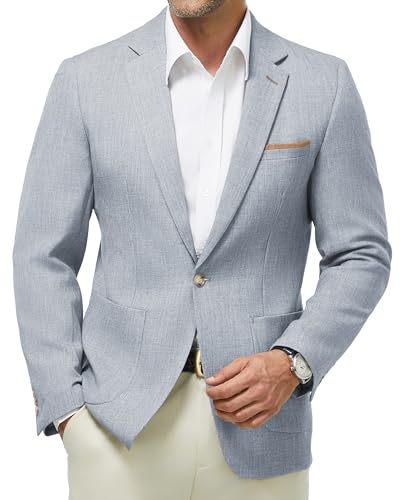 WULFUL Men's Sport Coats Blazers Linen Cotton Blazer Regular Fit One Button Suit Jacket with 2 Pockets2
