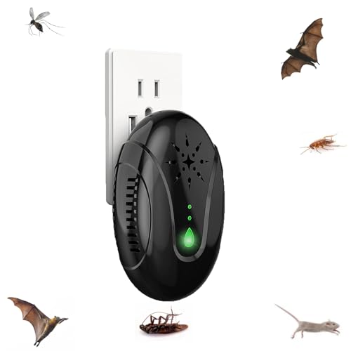 Repelente ultrasónico de plagas, repelente de ratones y mosquitos, eficaz para arañas, cucarachas, hormigas y roedores, seguro, sin químicos y control de plagas humano (1, negro)