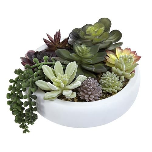 MyGift 8 Inch Round Modern Artificial Succulent...