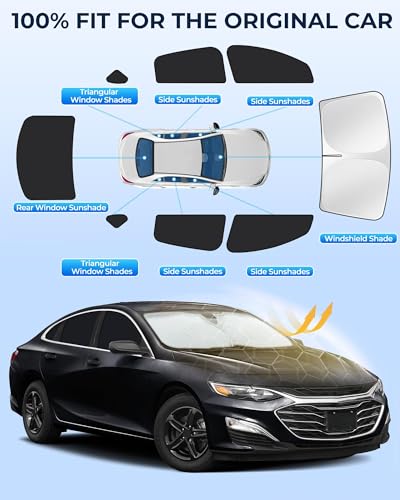 Image of for Chevrolet Malibu 2016-2024 Car Window Shades, 8pcs Privacy Sun Shade Set for Front Windshield Side and Rear Windows, Full Window Covers Keeps Vehicle Cool for Camping Napping