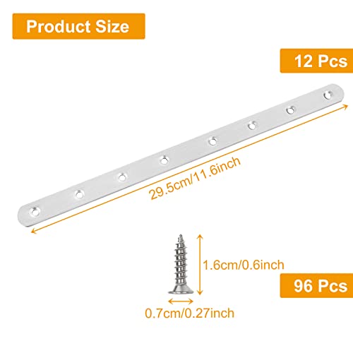 JMIATRY 12 Pcs Mending Plates, Metal Straight Brackets for Wood 295mm Stainless Steel Sleeper Brackets with 120 Pcs Screws - Image 2