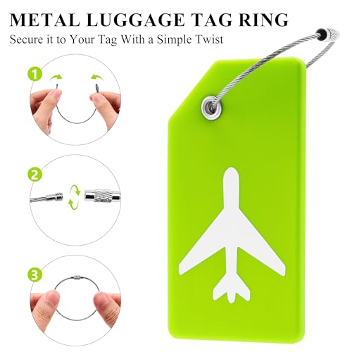 5 Pack Silicone Luggage Tag for Suitcases with Stainless Loop, TSA Approved, Privacy Protection Travel Essentials Bag Tags by Gostwo, Green - Image 3