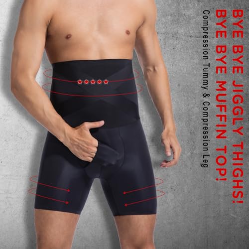 Mens Shapewear Tummy Control Boxer Briefs Compression Shorts Slimming Body Shaper, High-Waisted, Long-Legs2