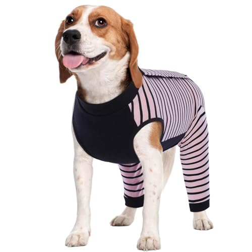 Image of Kuoser Dog Recovery Suit with Anti Licking Rear Leg Sleeve, Pink M | Abdominal Dog Surgical Suit with Pants Cover Protect Wounds, Dogs Elbow Protector Soft Pet Surgery Onesie Cone Alternative