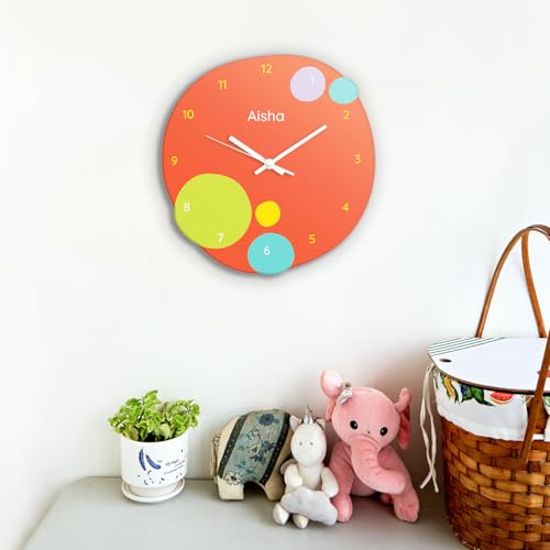 Image of Zooboo Personalized Analog Wall Clock, Custom Name Acrylic Silent Quartz Movement Wall Clock with Sleek Modern Design, Ideal for Birthdays or Return Gifts (Design - Zooboo Kids), 30x30 cm, Multicolor