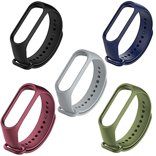 TechMount� Replacement Soft Silicone Band Straps Compatible with MI Band 3 and 4 (Black/Grey/Navy-Blue/Wine/Light-Green(Pack of 5-image-45