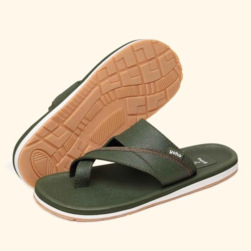 Image of YOHO Snugly Ethnic Orthopedic Slippers for Men | Diabetic Blood Circulation | Toe Ring Slip-On | Stylish Lightweight Flip Flops with Footpharma Footbed | Anti-Skid Chappals for Everyday