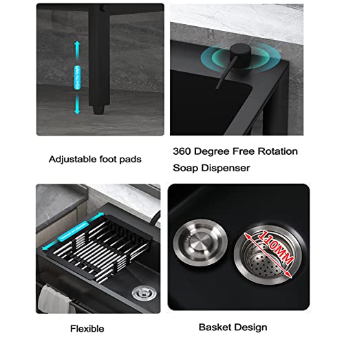 Freestanding Stainless Steel Black Utility Sinks,Commercial Kitchen Washing Sink 1Compartment With Faucet,Heavy Duty Hand Washing Basin For Laundry Room,Utility Room,Garage,Basement,Outdoor And Indoor #TOP4