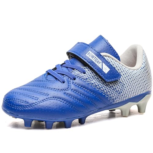 BUWTDAY Kids Soccer Cleats Boys Girls Athletic Outdoor Firm Ground Youth Football Shoes(Little Kid/Big Kid) Dark Blue
