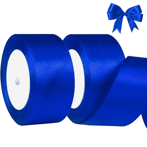 Blue Satin Ribbon 1-1/2 Inch x 2 Rolls Blue Wide Satin Fabric Ribbon for Gift Packaging Christmas Wedding Flower Bouquet Holiday Party Invitation Total 50 Yards