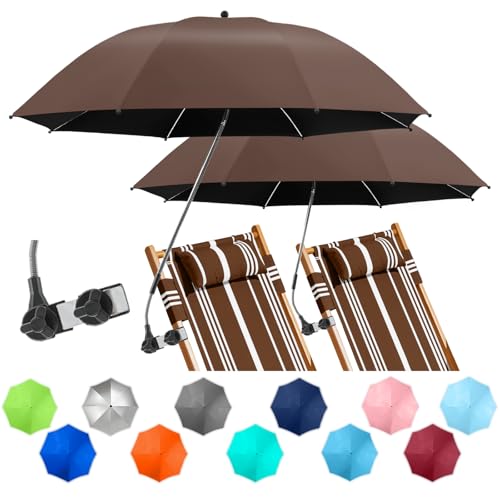 Image of 2 PACK Beach Umbrella with Clamp, 360 Adjustable Umbrellas for Chair, UPF50+ Umbrella for Beach Chair, Patio Chair, Wheelchair, Camping Chair, Golf Carts (Chair Not Included)