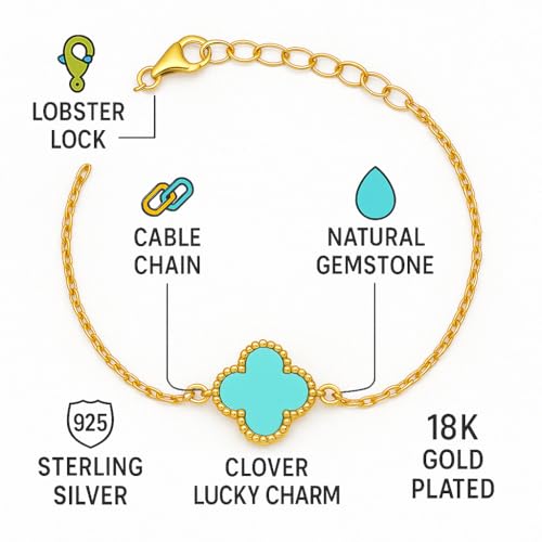 Image of Lucky Charm Clover Bracelet for Women | 925 Sterling Silver with 18K Gold Plating | Adjustable & Anti-Tarnish | Stylish Designer-Inspired Jewelry
