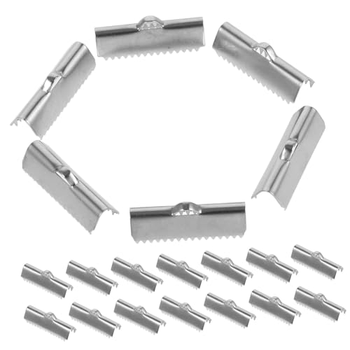 COHEALI Sturdy Stainless Steel Leather Cord Clamp 20pcs Ribbon Clamps for Jewelry Making Easy to Use
