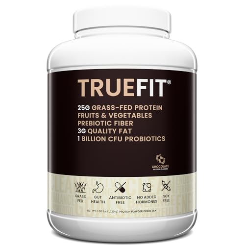 TrueFit High Fiber Protein Powder, Grass-Fed Whey Meal Replacement Shake with Prebiotics, Probiotics, & Organic Superfoods, Keto Friendly, Gluten Free