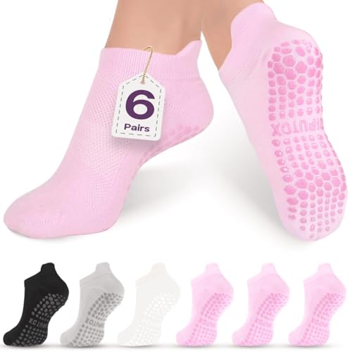 6 pares de calcetines de pilates con agarres para mujer, calcetines de yoga antideslizantes para yoga, pilates, ballet y barra, regalo ideal, Multicolor-03, talla única
