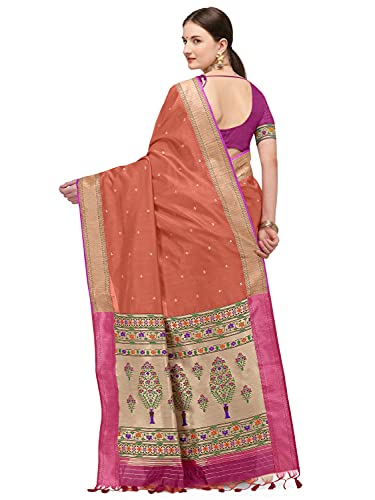 Image of Jaanvi fashion Women's Soft Silk Paithani Saree with Zari Border & Blouse Piece(paithani-silk-peach-03)