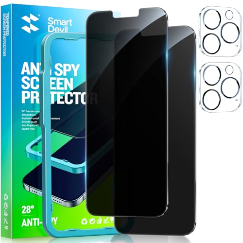 SMARTDEVIL 2 Pack for iPhone 13 Pro Max Privacy Screen Protector with 2 Pack Camera Lens Protector, 9H Anti-Spy Privacy Screen, Anti-Shatter Glass, Bubble Free Easy Install