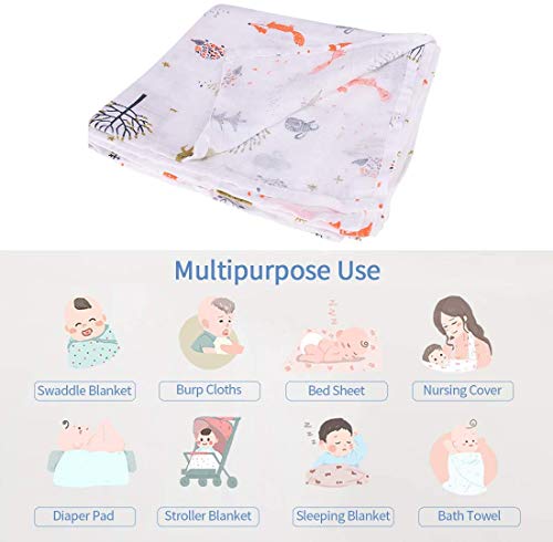 Image of Pure Cotton Muslin Baby Swaddle Blanket for Newborn - Pack of 4, Size 120x100 CM, Grey Prints