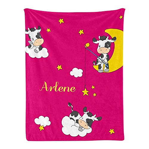Yeshop Cow Starts Personalized Receiving Baby Blankets for Girls Boys with Name,Customized Swaddle Blankets Gift for Newborn Crib Infants 30x40 Inches