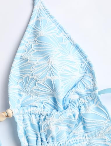 Image of ZAFUL Halter Swimsuits for Women Textured Backless 2 Piece Bathing Suits Cheeky High Cut String Tie Side Bikini Sets