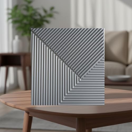 Image of Kayra Decor 3D PVC Wall Panels for Bedroom & Living Room |Fluted Design |Silver Color | 19.7 x 19.7 Inch | Pack of 18 | 48.42 Sq Ft