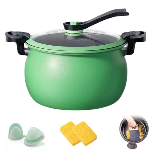 Multifunktionaler Antihaft-Schnellkochtopf mit großer Kapazität, 8QT Mikro-Schnellkochtopf, Mikrowellen-Schnellkochtopf mit verbrühungssichem Griff und visuellem Glasdeckel für Familienessen (Grün)