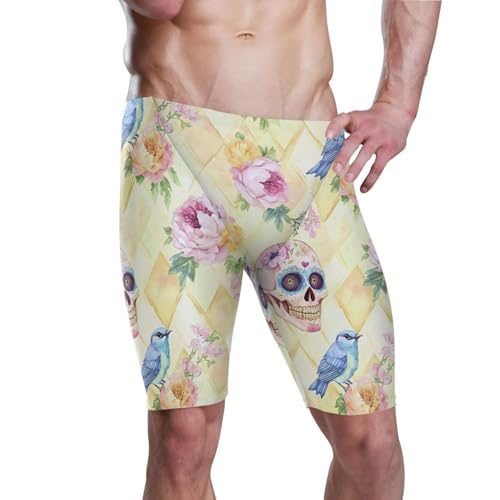 Swimsuit for Men Gothic Skull Pink Flower Bird Men's Swimsuit Jammer XXL 202b8525