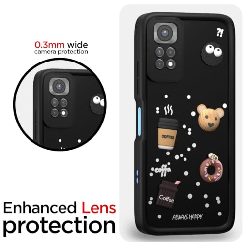 Image of Bintage Cute Fun Taddy Cartoon 3D Ball Milk Donut Coffee Cup Silicon Case Full Body & Camera Protection Back Cover Compatible for Mi Redmi Note 11 - Black