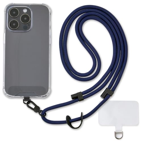 Image of Phone Lanyard Crossbody, Anti Theft Phone Strap with 2 Tether Tabs | With Leather Loop, Premium Metal Buckles, Adjustable Cell Phone Lanyard for Travel, Fits Most Smartphones, Navy
