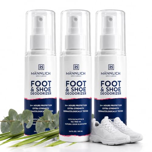 Image of Mannlich Shoe & Foot Deodorizer Spray - Odor & Smell Remover for Shoes & Socks, 600+ Sprays in a Bottle, Skin Soothing, Non Irritating, Organic & Cruelty Free, Revitalizes Tired Feet - 100ml (Pack of 3)