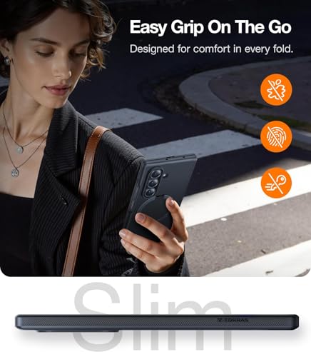 Image of TORRAS Luxury 360 Click-Lock Rotating Ostand Case for Samsung Galaxy Z Fold 7 | Mil-Grade Protection Cover | MagSafe Compatible | Premium Imported | Includes 2 Bonus Tempered Glass | Q3 Spin Black