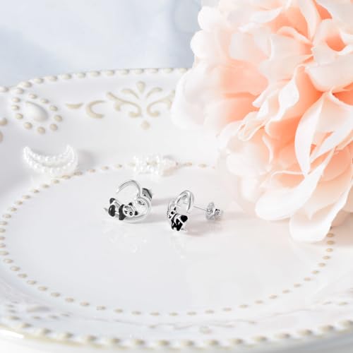 Panda Earrings for Girls - Sterling Silver Heart Panda Stud Earrings for Teens Hypoallergenic Lightweight Cute Animal Earrings for Women for Sensitive Ears for Daughter Granddaughter Niece Panda Lover3