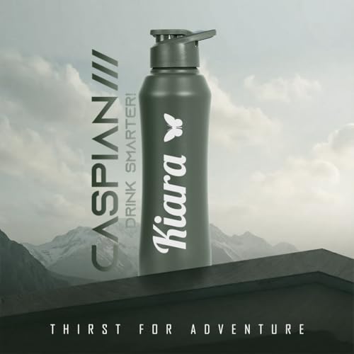 Image of Caspian Trek Customised Stainless Steel Water Bottle 1L, A Green with Logo Print - Personalised Water Bottle with Your Name Print for Kids Boys Girls School Office Gym- Perfect for Corporate Gifting