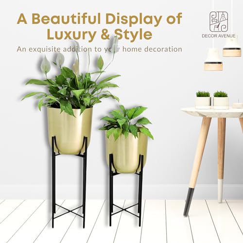 Image of Gold Planters with Black Stand (Set of 2) Pots for Living Room Bedroom Balcony Home and Office