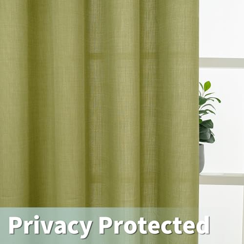 Image of LAMIT Moss Green Linen Curtains 63 Inch Length 2 Panels Set, Grommet Thick Linen Bedroom Light Filtering Drapes Privacy Window Curtains for Farmhouse /Living Room, 52 x 63 Inch