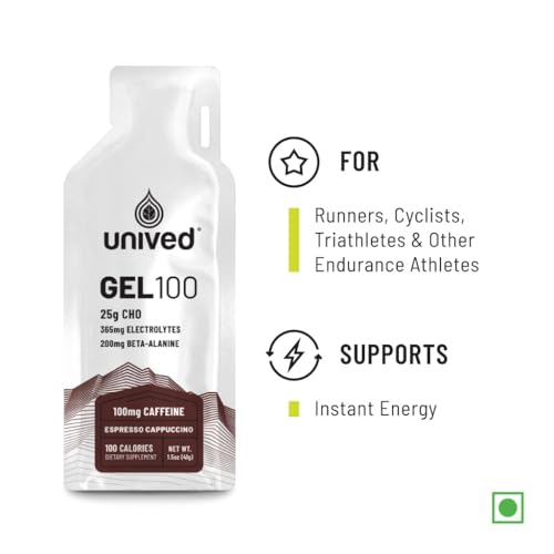 Image of Unived Gel 100 - Vegan Energy Gel for Endurance Athletes Runners & Cyclists - 100kcal - Espresso Cappuccino - 100mg Caffeine - Pack of 6